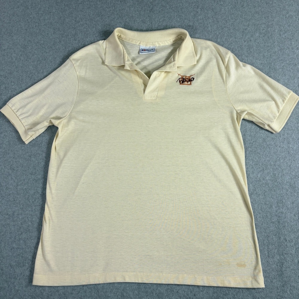 Hanes Petrinis Polo Shirt XL Cream Short Sleeve Embroidered Made in USA Vintage